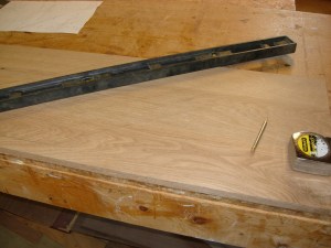 Laying out the grooves for the slats on the top shelf