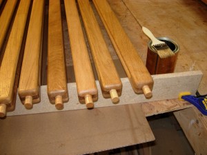 Finished urethaning the dowel ends