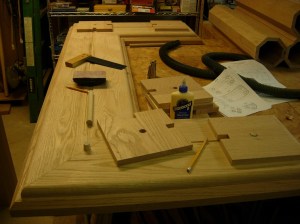 Drilling and setting the dowels in the altar base