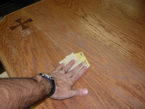 Sanding down the altar top