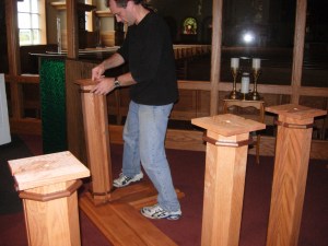 Me assembling the altar parts