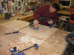 Sanding the panels smooth