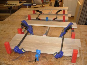 Glueing up two of the panel boards