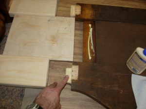 Glueing and inserting the headboard tenons