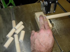 V-block jig for cutting dowel pegs