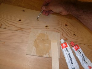Filling the nail holes on the top half with epoxy