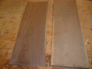 The walnut blanks for the top half of the guitar
