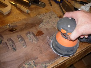 Sanding down the epoxy