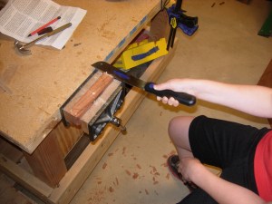 Trimming the dowels flat