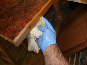 Applying the finish to the tops