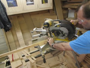 Cutting the miters on the first layer of trim