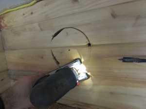 Cutting the through hole on the shop side