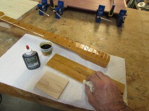 Experimenting with dyes to match the neck