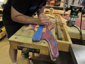 Tracing the lower curve with an awl