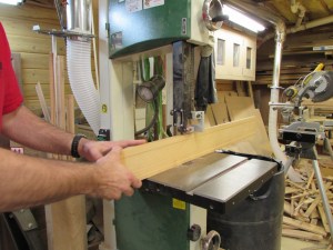 Finishing the cut on the band saw